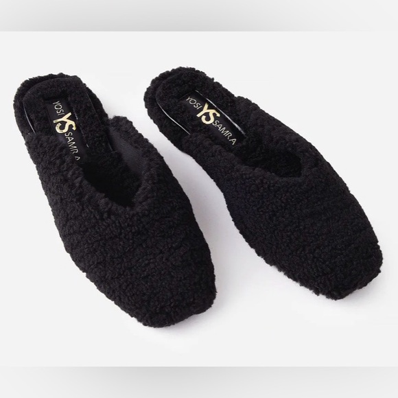 Yosi Samra Jessy Faux Shearling Mule Black Fuzzy Slippers - Picture 1 of 14